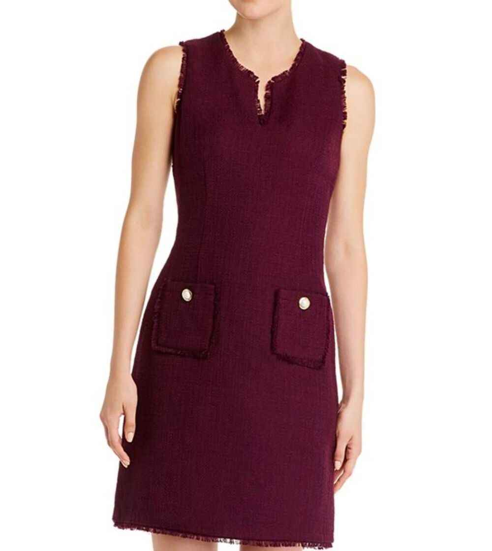 Karl Lagerfeld Tweed Pocket Raw Edge Shift Dress 8 Office Career Semiformal Part
